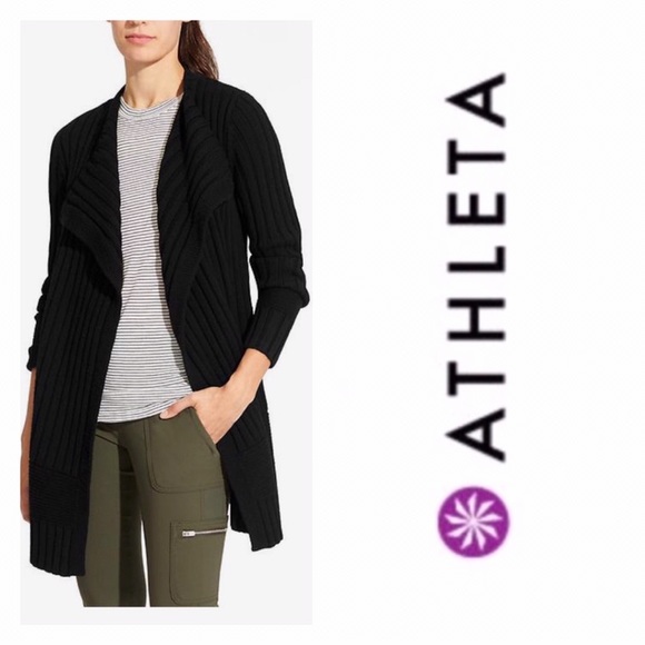 Athleta Merino Wool Rib Knit Black Open 